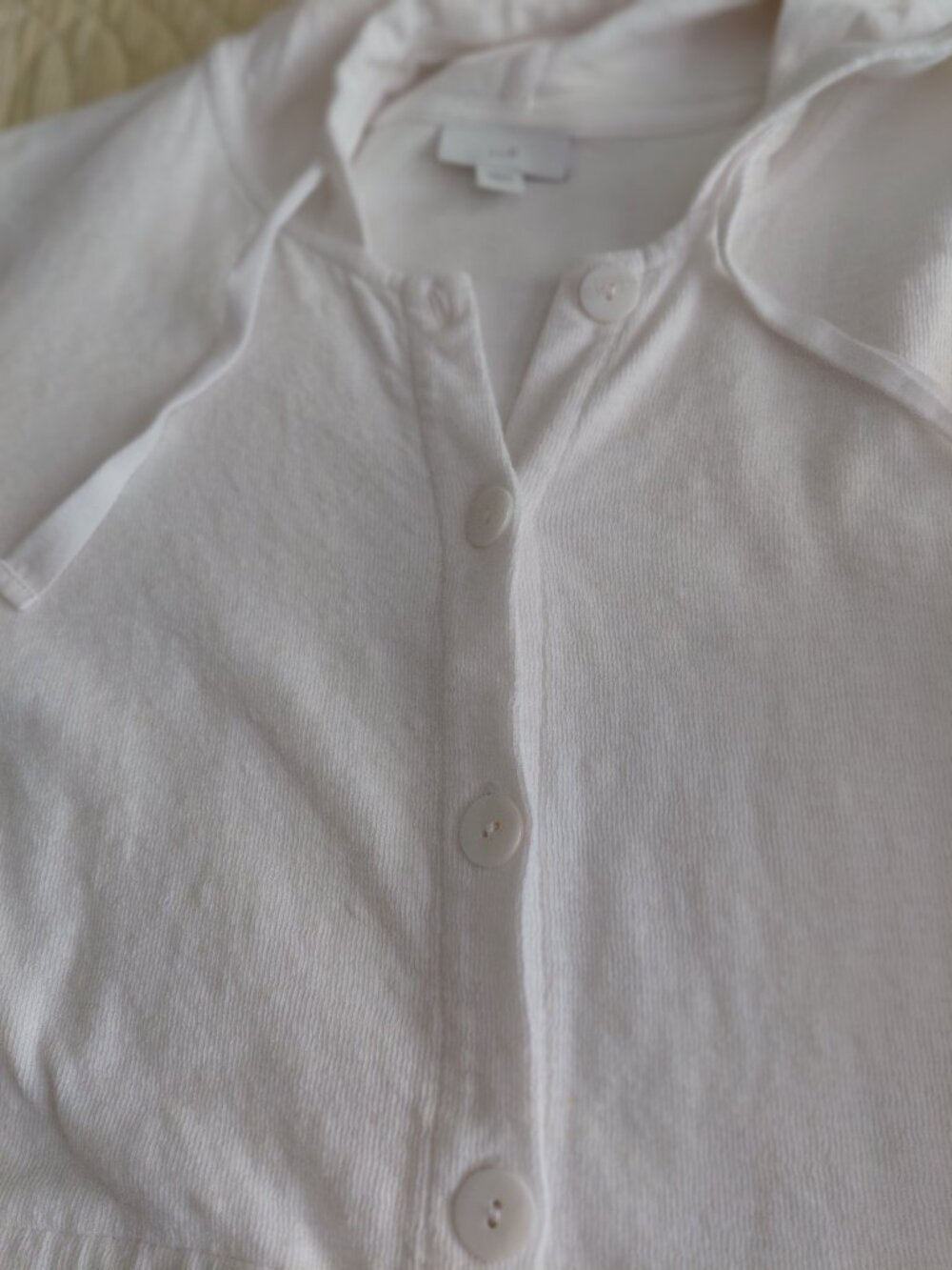 J.Jill White Hooded Sweatshirt, Size Medium Petite. Button down front, pockets. - Picture 2 of 5